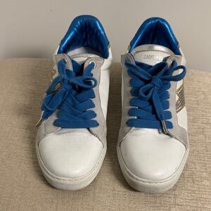Zadig & Voltaire White and Metallic Blue Leather Sneakers